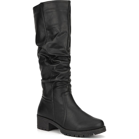Olivia Miller Faux Leather Chunky Heel Knee High Ankle Boots